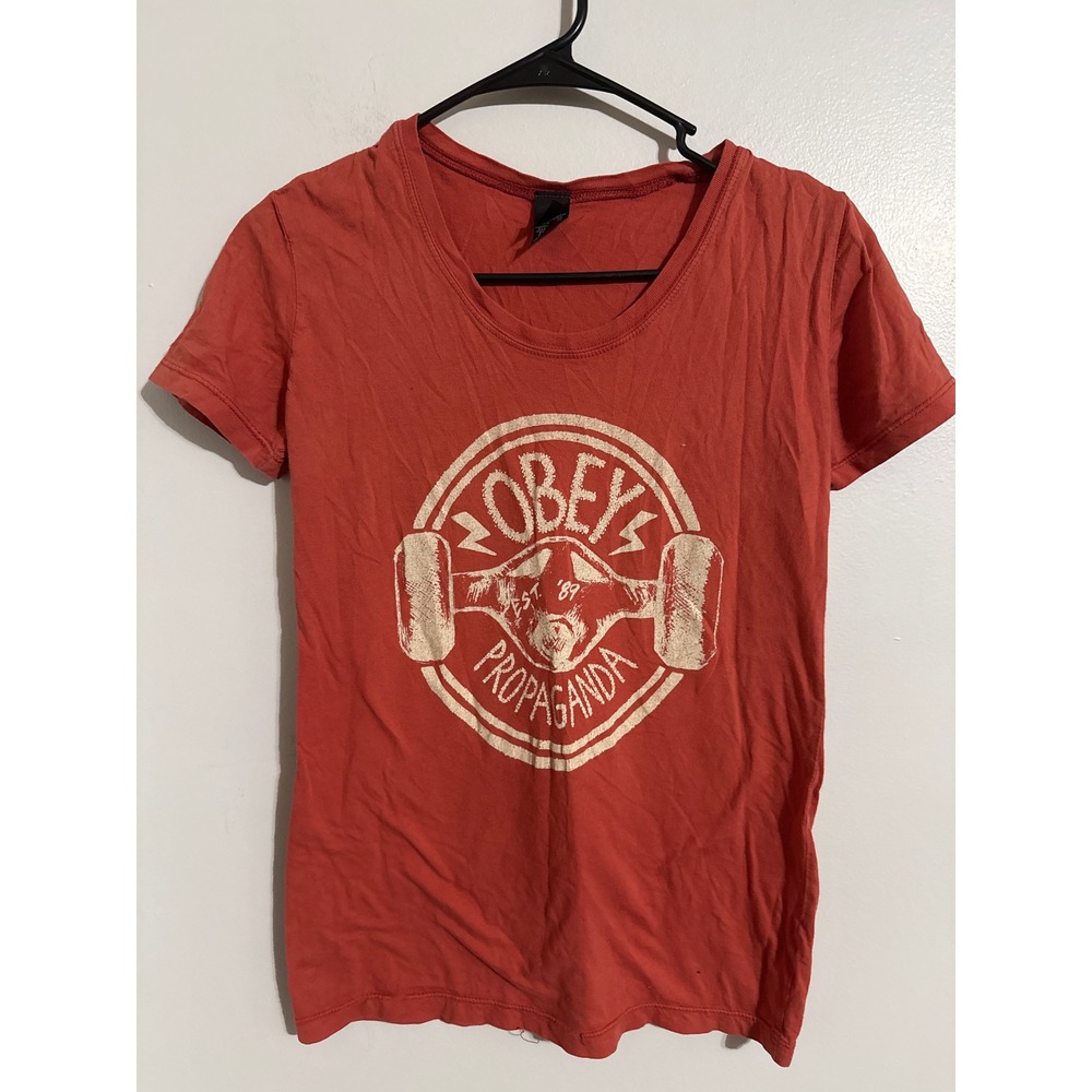 Obey Propaganda Graphic T-Shirt Mens Small Red Short Sleeve Tri-Blend USA Made